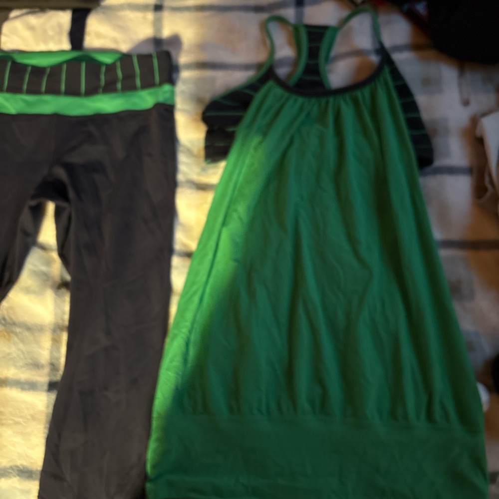 Lululemon 3 piece Green and Black Activewear Set
